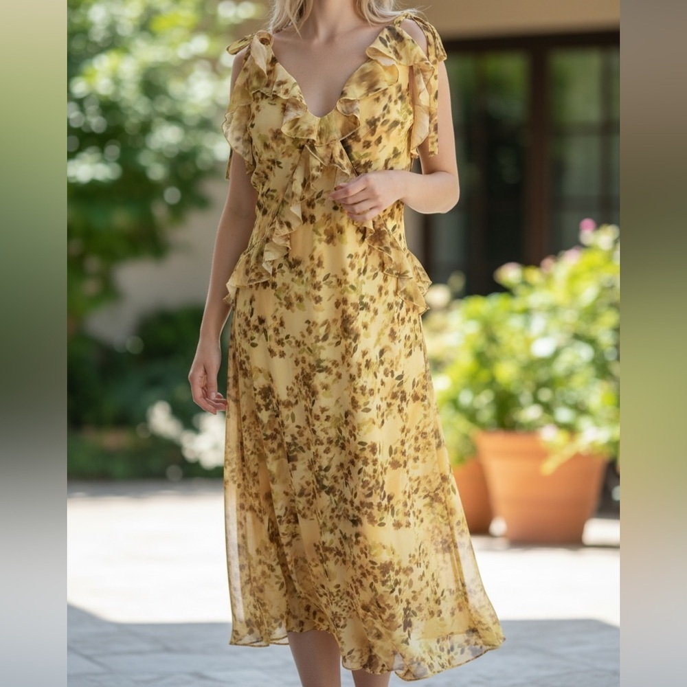 Steve Madden. Yellow Floral Maxi Dress